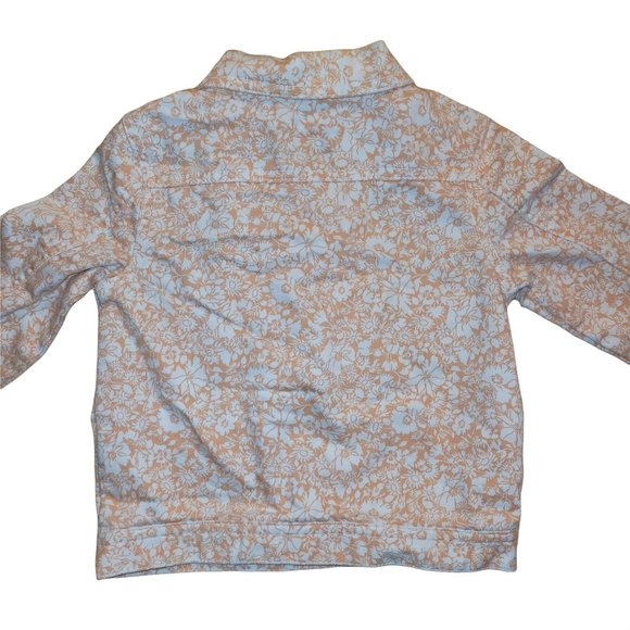OshKosh Girls Size 3T Floral Print Denim Jean Jacket Peach White Zip Collar - Picture 2 of 7
